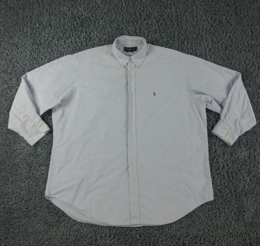 Ralph Lauren Shirt Mens 18/34 Blue Striped Flesh Pony Classic Fit Button Down